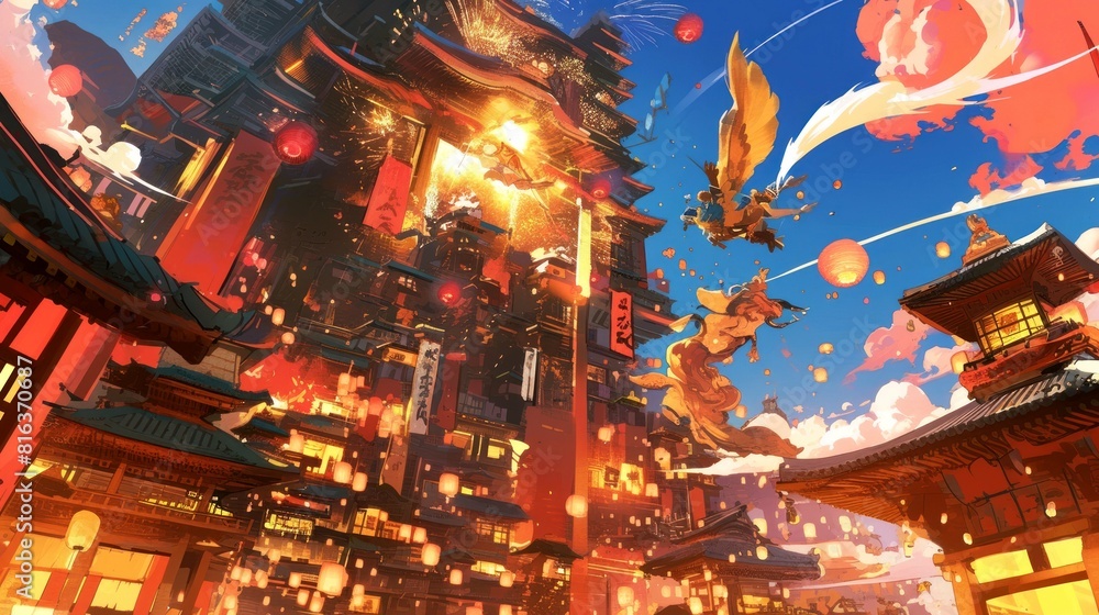 Obraz premium illustration art, festival firework style anime