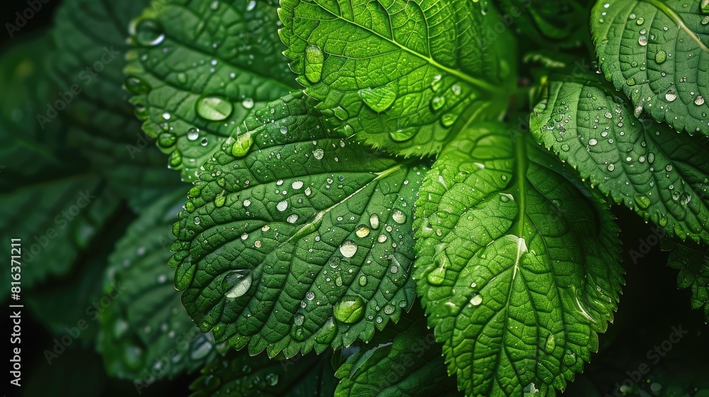 A leafy green plant with droplets of water on it. The droplets are small and scattered, giving the impression of a light rain. The plant is lush and vibrant, with a sense of freshness and vitality A leafy green plant with droplets of water on it. The droplets are small and scattered, giving the impression of a light rain. The plant is lush and vibrant, with a sense of freshness and vitality