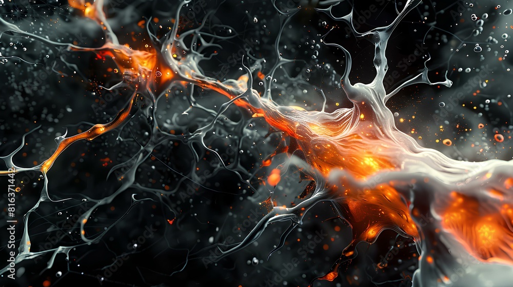 Hyper-detailed nerve fibers wrapping around the femur, emphasizing the sciatic nerve pathway, educational illustration Hyper-detailed nerve fibers wrapping around the femur, emphasizing the sciatic nerve pathway, educational illustration