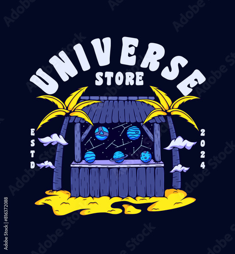vector illustration universe store tshirt printing, poster design, totebag design, streetwear design