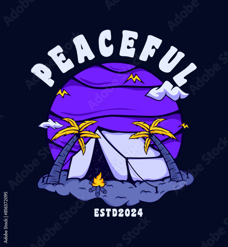 vector illustration tent peaceful tshirt printing, poster design, totebag design, streetwear design
