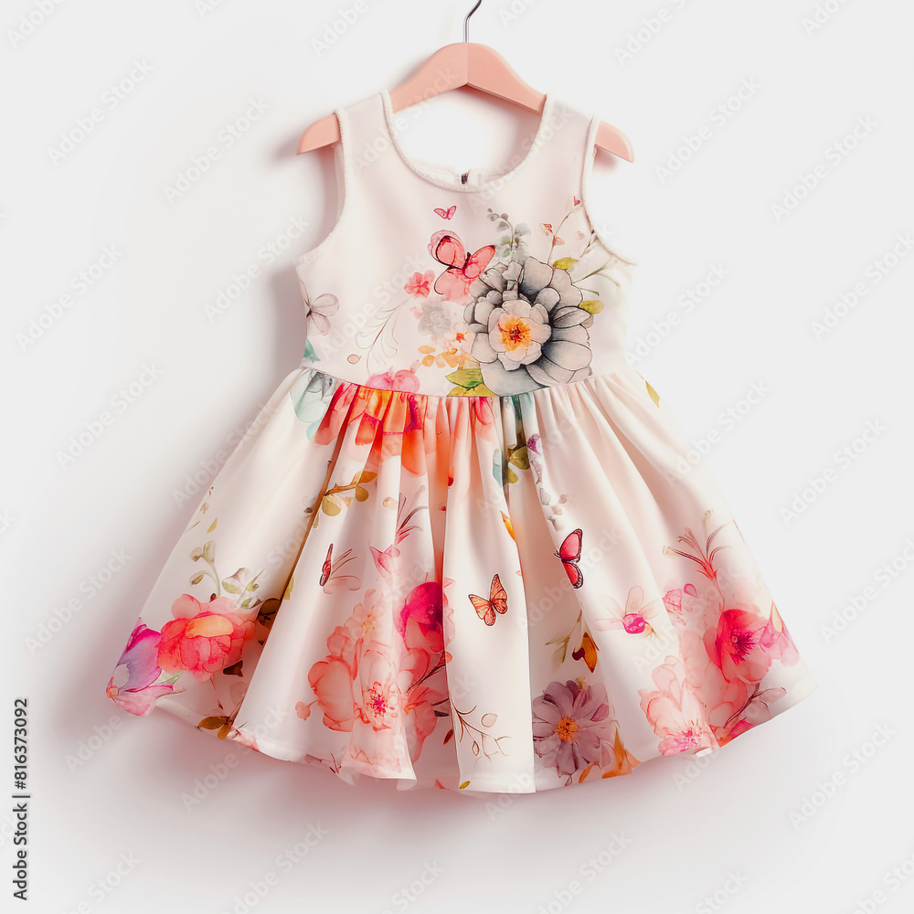 small flower and floral fashion design print on dress with White background small flower and floral fashion design print on dress with White background