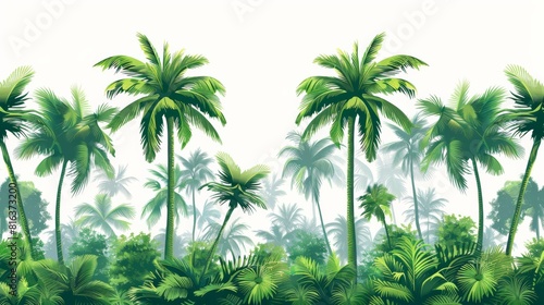 Tropical jungle panorama with misty atmosphere