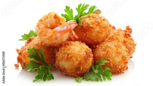 Fried Shrimp Ball Made from Flour Dough White Background photo