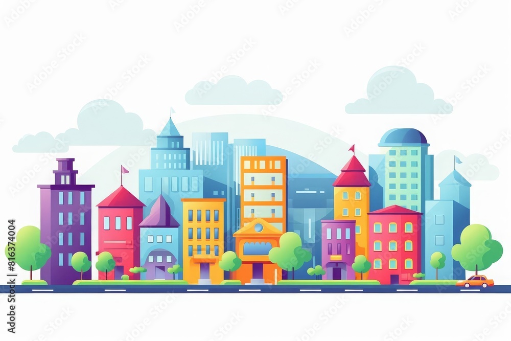 Monster city flat design front view creaturefilled metropolis theme animation analogous color scheme