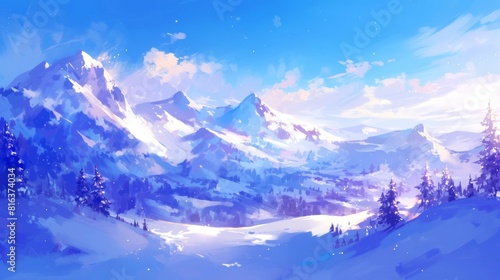 illustration art style anime of spring, autumn, summer, winter backgroun
