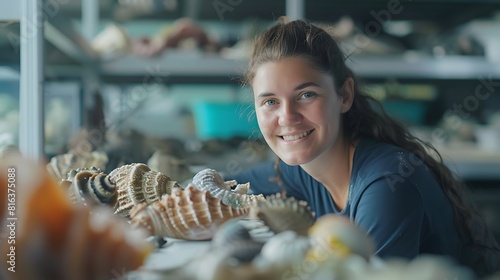 Female Marine Biologists Portrait with Marine Specimens, Marine biologists, portrait, marine specimens