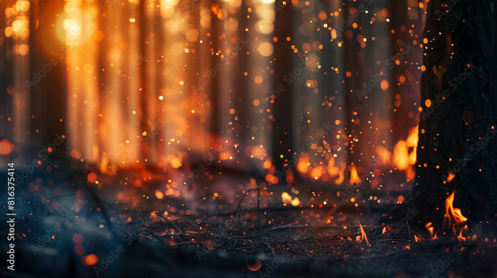 Intense Forest Fire with Harsh Lighting, Blurred Background Intense Forest Fire with Harsh Lighting, Blurred Background