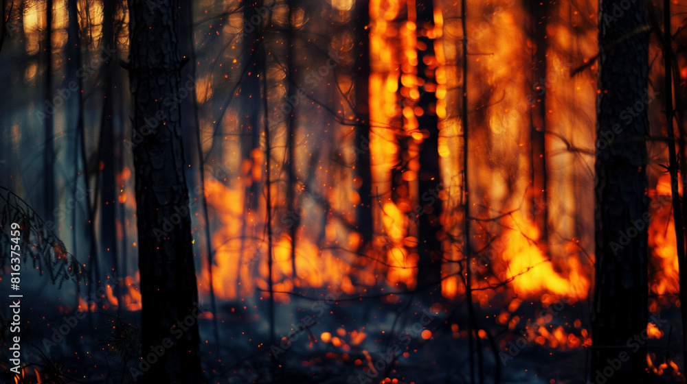 Intense Forest Fire with Harsh Lighting, Blurred Background Intense Forest Fire with Harsh Lighting, Blurred Background