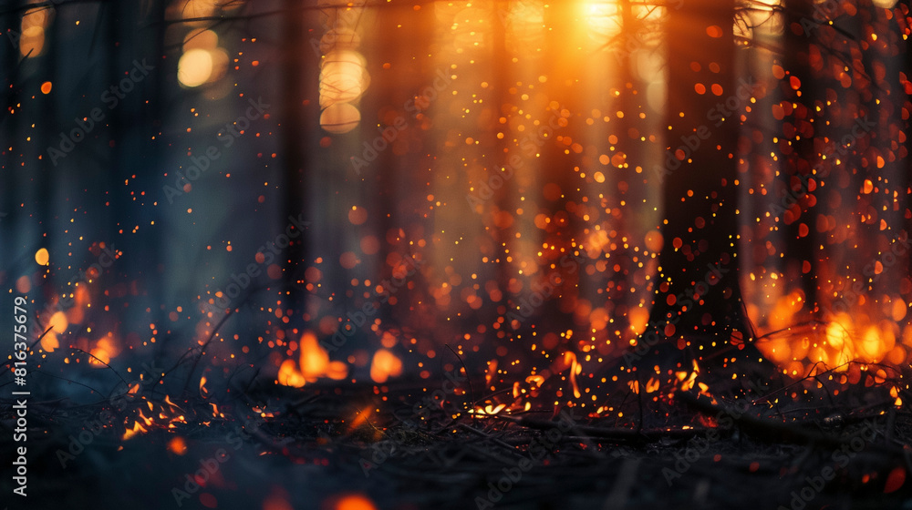 Dramatic Blurred Forest Fire Scene with Intense Illumination Dramatic Blurred Forest Fire Scene with Intense Illumination