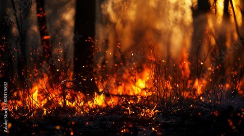 Intense Forest Fire with Harsh Lighting, Blurred Background