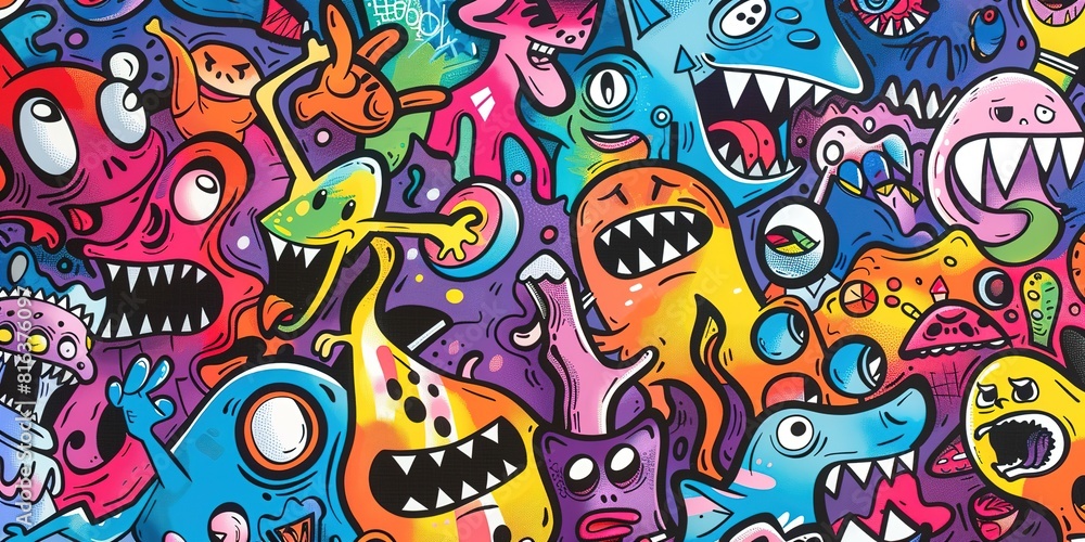 Alien monsters abstract doodle