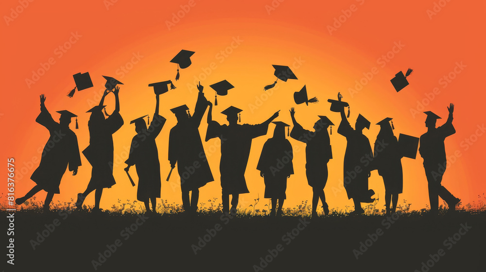 Fototapeta premium Happy students throwing graduation caps in the air