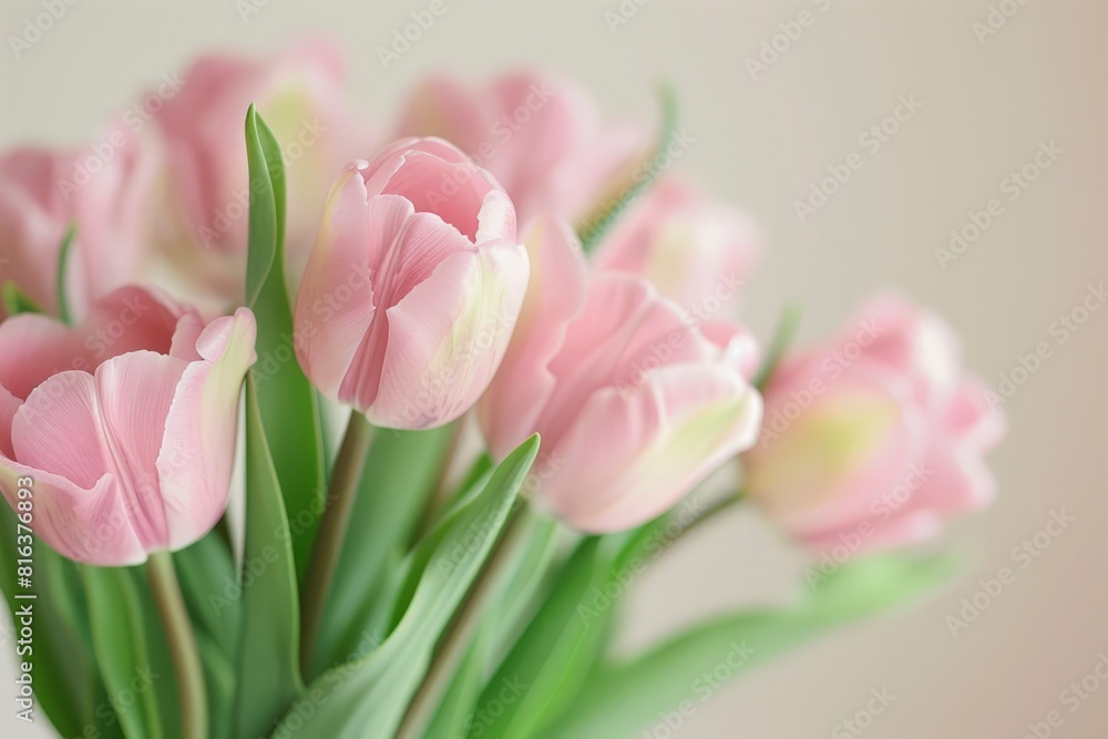 Light pink tulip bouquet on a plain background shot with soft light and a shallow depth of field - generative ai Light pink tulip bouquet on a plain background shot with soft light and a shallow depth of field - generative ai