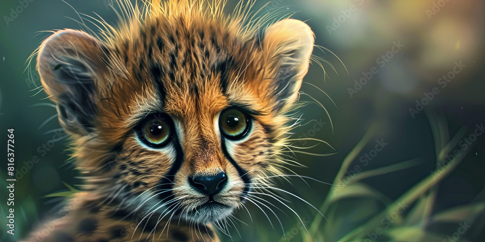Obraz premium cute baby cheetah, generative AI