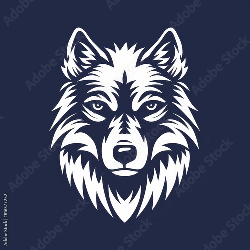 A vector illustration of a wolf s head. The wolf is facing the viewer with its mouth closed. Its fur is long and looks soft.