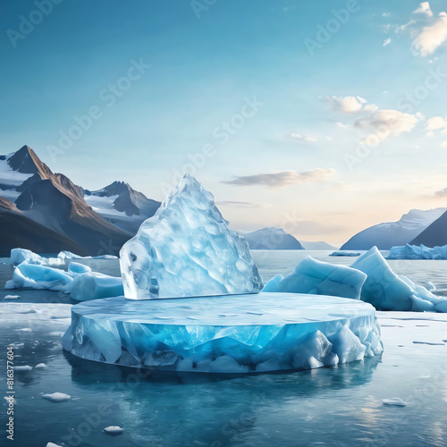 glacier ice podium showcase mockup with sea ice berg