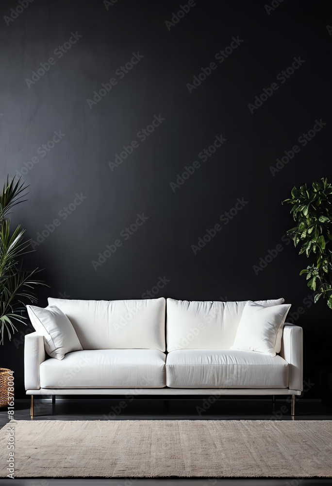 white sofa on black wall black wall background white sofa on black wall black wall background