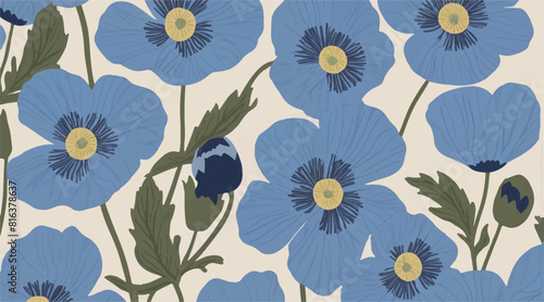 Ready-to-Print Repeatable Himalayan Blue Poppy Patterns - Vector Illustration