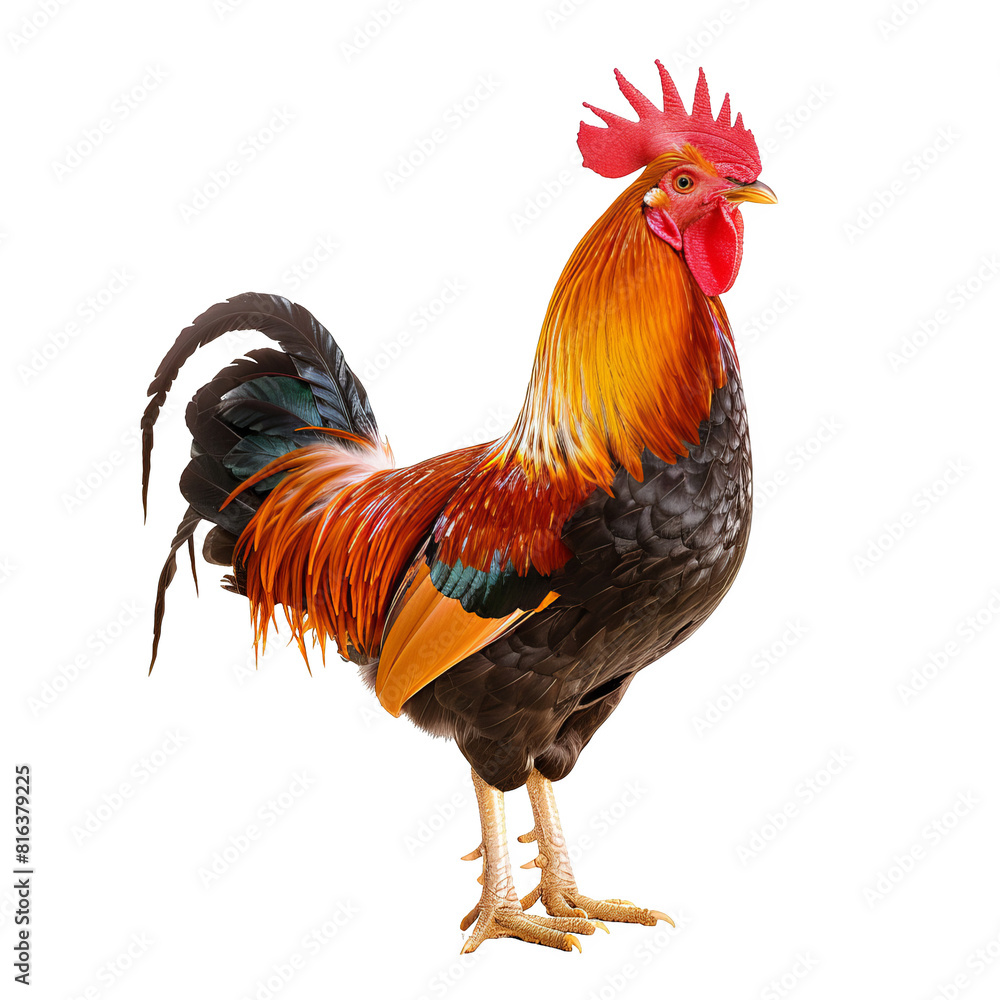 Fototapeta premium a rooster with a red head and a black tail, transparent background png