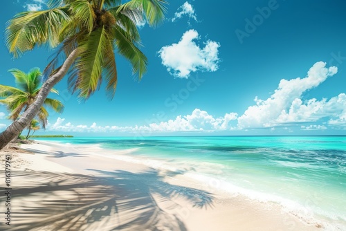 Tropical beach with clear water and green hills © InfiniteStudio