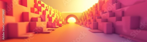 Dramatic perspective of a narrow tunnel with a vibrant light shining at the far end  conveying a sense of escape and freedom