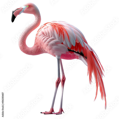 a pink flamingo standing on a white surface  transparent background png