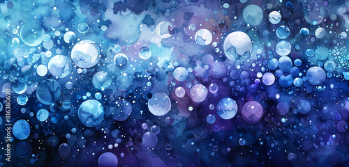 Sapphire glow watercolor bubbles create holographic art.