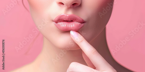 close up of woman s hand on lips  generative AI