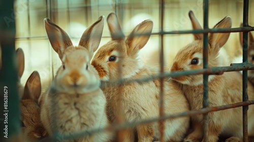 Adorable bunnies in an enclosure photo