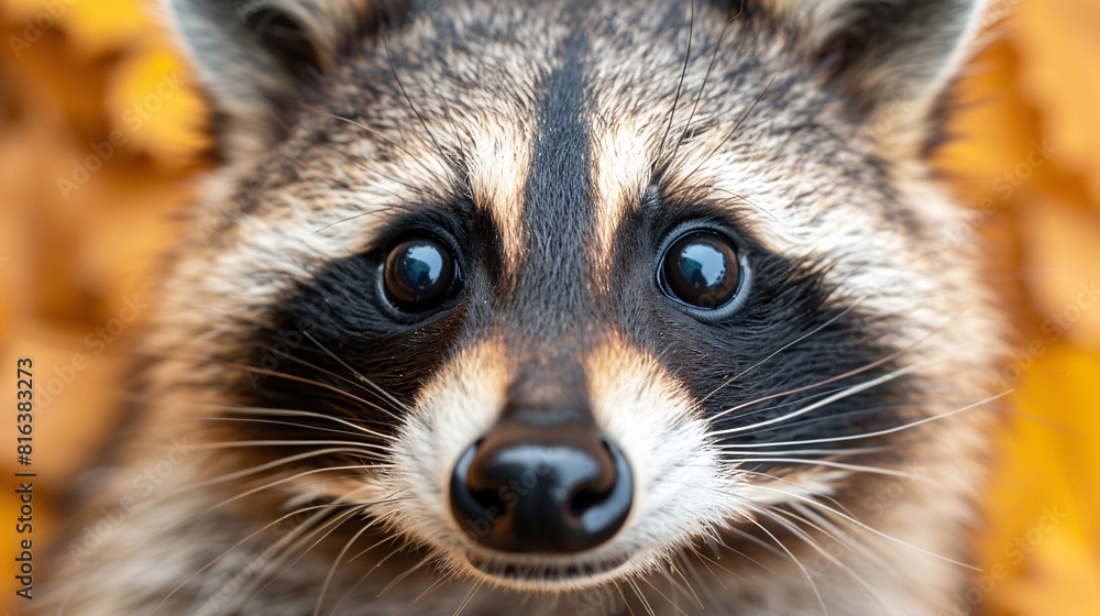 Close-up portrait of a cute, funny raccoon, isolated on a white background.