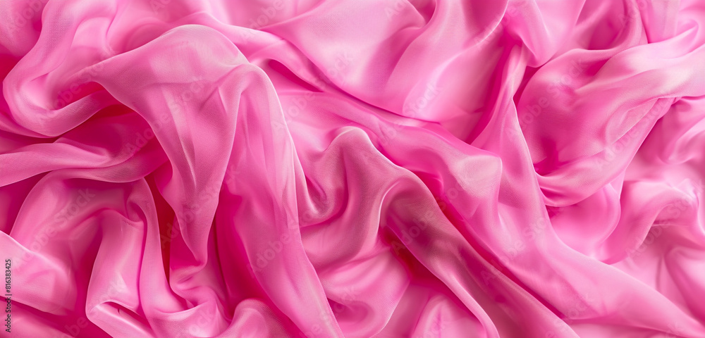 Fototapeta premium Luminous rose pink fabric in wide display.