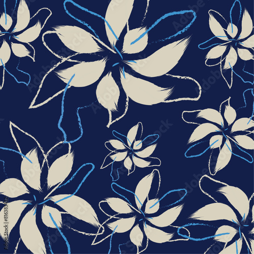 A hand drawing fashion textile vector. Floral textile tropical bicolor flower and leaves miniprint flowers geometric textile cloth. Seamless hand drawing pattern style.