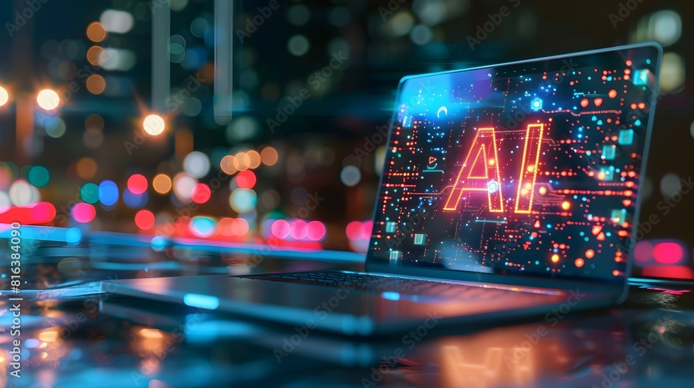 AI hologram on a laptop AI hologram on a laptop