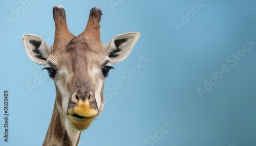 Young cute giraffe on blue background