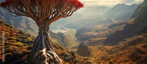 the beauty of the Giant Dragon tree in the beautiful mountainous land in summer photo