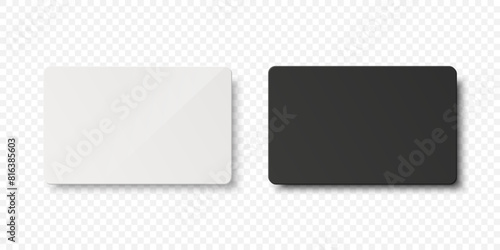 Vector White and Black Gift Card, Certificate, Guest Room, Plastic Hotel Apartment Keycard, ID Card, Sale, Credit Card Design Template for Mockup, Branding. Top View