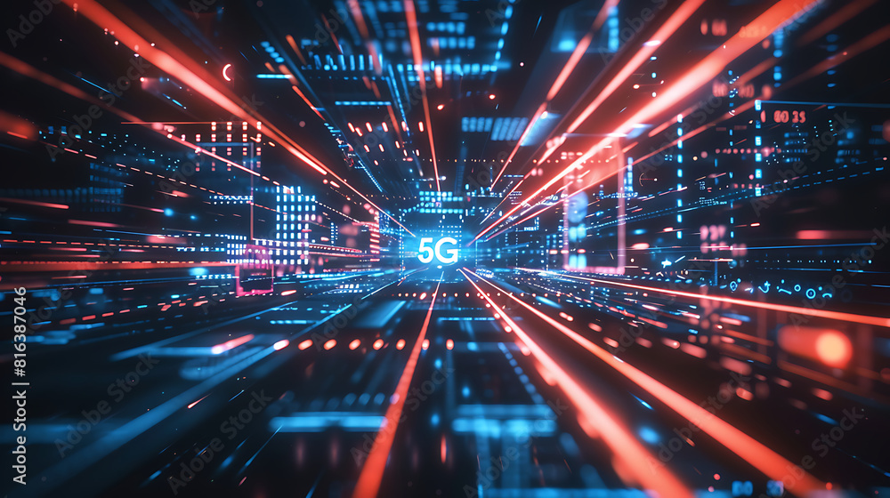 5G technology illustration with dynamic light trails, signifying high-speed connectivity and innovation 5G technology illustration with dynamic light trails, signifying high-speed connectivity and innovation