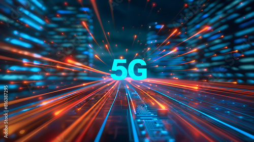 Wallpaper Mural 5G technology illustration with dynamic light trails, signifying high-speed connectivity and innovation Torontodigital.ca