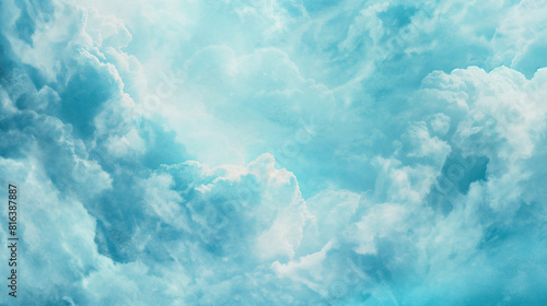 Background of Renaissance cloud sky Painting of Clouds in Sky Blue, Turquoise, and Cyan Shades for Soothing, Spiritual Art