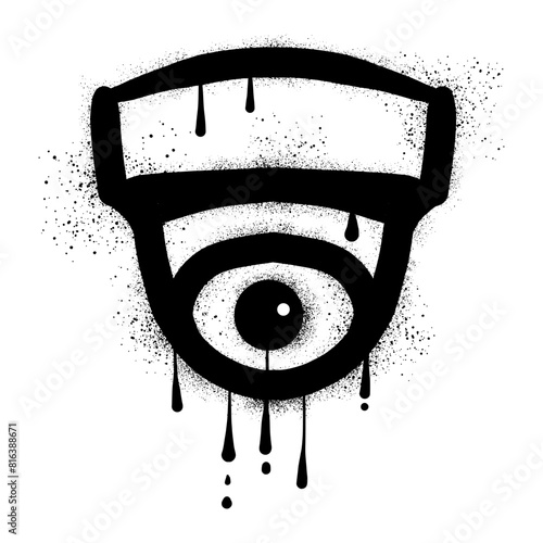 Security camera with spray paint graffiti art