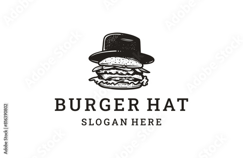 Burger hat logo template vector illustration design