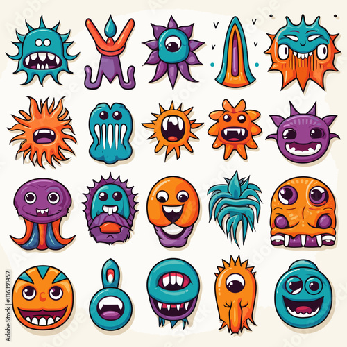 various cute monster icons on a white background 