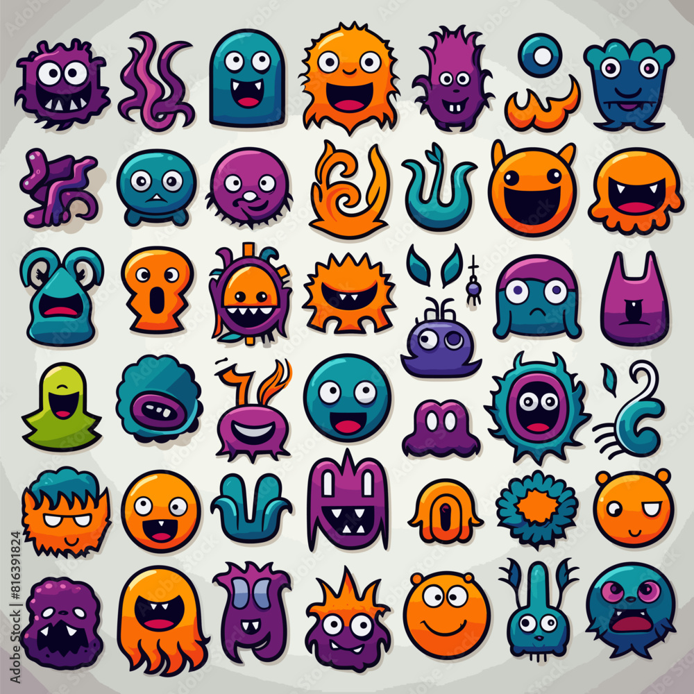 Obraz premium various cute monster icons on a white background 