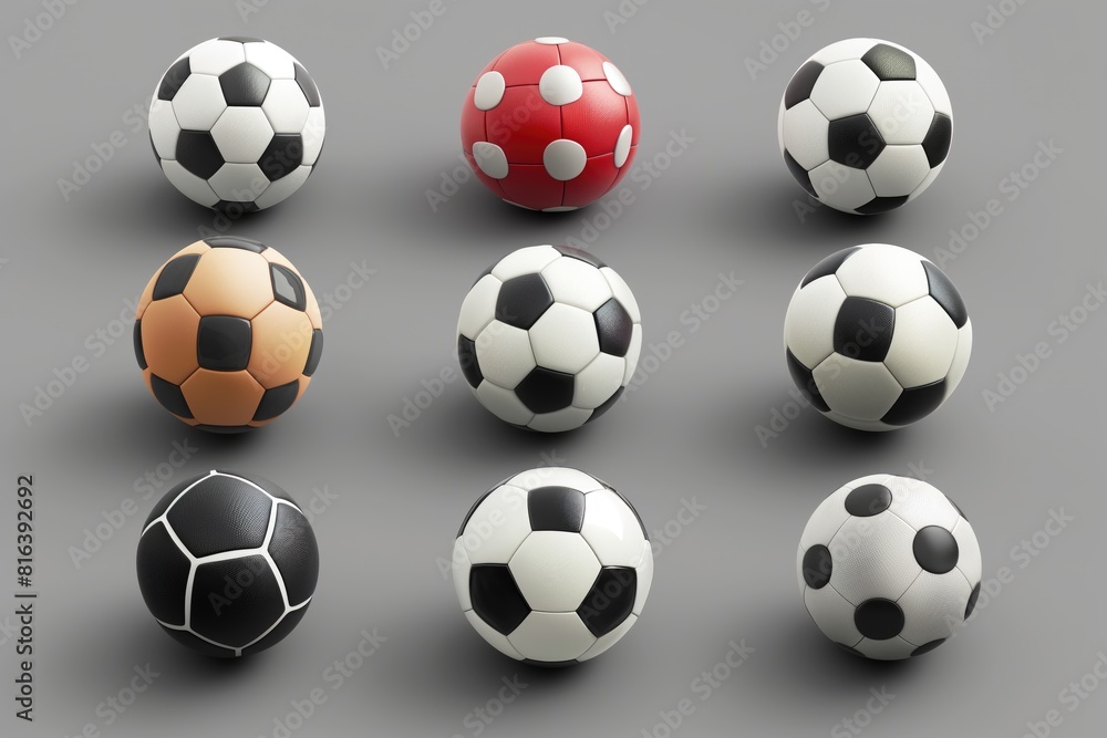 realistic 3D render of soccer ball set on an isolated gray background. realistic 3D render of soccer ball set on an isolated gray background.