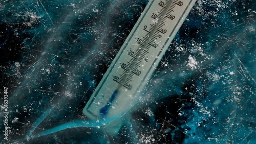 Thermometer Caught in Thick Ice: Abnormally Low Temperature The thermometer, which was embedded in the thick ice around the mercury column throughout the winter, revealed a very low temperature.