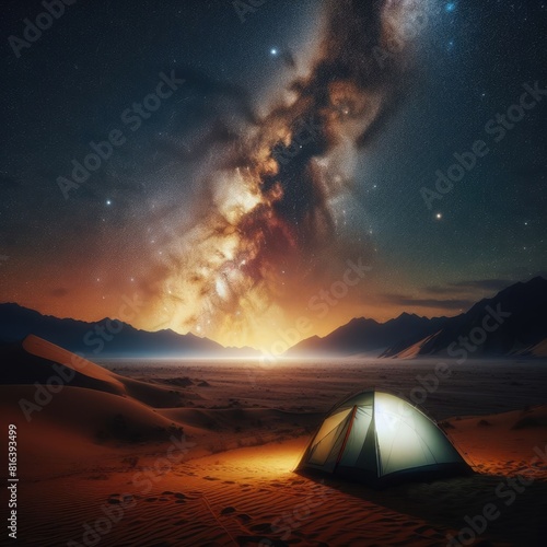 Camping in the Desert  Night with Beautiful Milky Way View