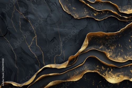 Luxury background with golden elements and a black paper texture, in a dark color,