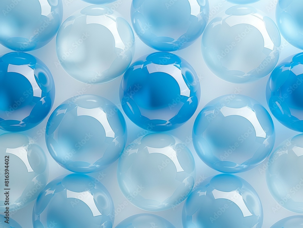 An abstract geometric background with blue 3d spheres and simple white background.