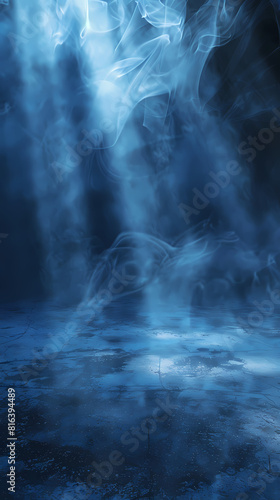 Dark blue background with mist and smoke